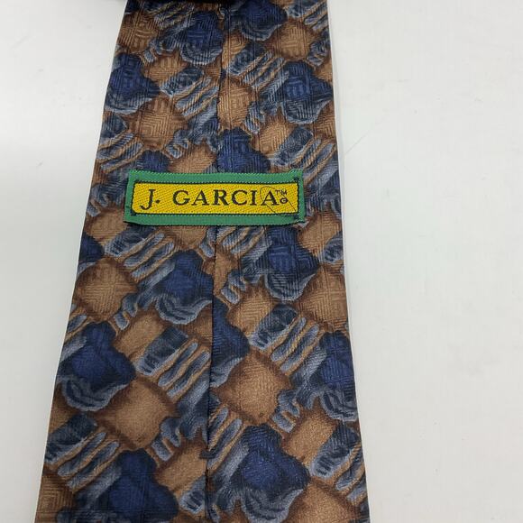 Vintage J Garcia Men Abstract Tie 100% Silk Geometric Hand Made Brown Blue Deco - Picture 5 of 5